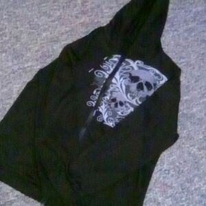 SHEIN black skull y2k zip-up hoodie black